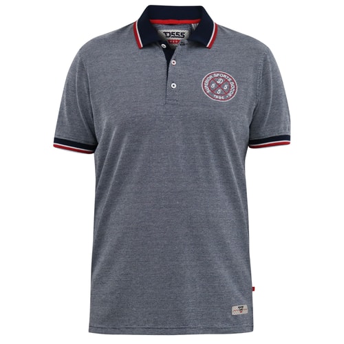 D555 Kemston Bird Eye Piqué-Poloshirt mit Rippbündchen und Kragenspitze, Marineblau/Weiß